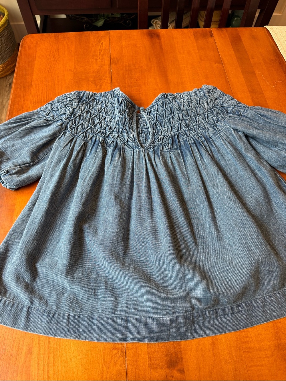 Anthropologie Smocked Chambray Blouse - Blue - Picture 6 of 6